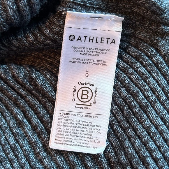 NWT Athleta Reverie Ribbed Sweater Dress Navy V-Neck Large - Picture 14 of 15